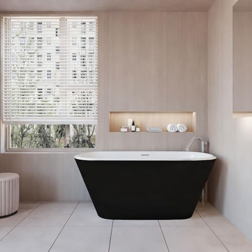 Acezanble 1500x720mm Modern Matt Black Freestanding Double Ended Bath Acrylic Bathtub