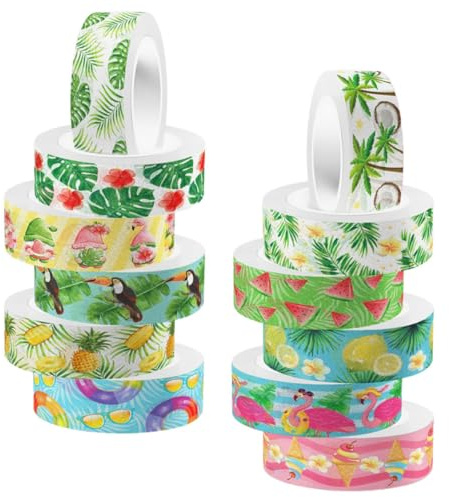 Cabilock Ruban Adhésif Washi Décoratif Transparent 12 Rouleaux, Bande Adhésive Japonaise pour Scrapbooking, Loisirs Créatifs, Journaux et Décoration Diy, Bandes Autocollantes pour Albums