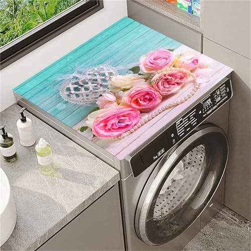 Odot Copri Lavatrice, Copertura per Lavatrice Morbido e Ritagliabile, Coprilavatrice Tappetino in Diatomee Universale, per Lavatrici, Asciugatrici, Cucine, Bagni (Rose a collana,50x60cm)