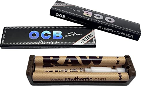 yaoviz® Set 3tlg.: RAW konische Drehmaschine 110mm ecoplastic - 2x OCB premium black slim KS Slim Papers inkl. Papertips