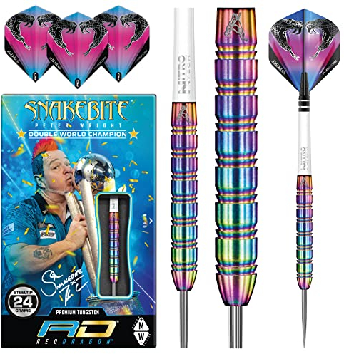 RED DRAGON Darts – Peter Wright Snakebite 1 Series 23g – 85% Wolfram– Profi Dartpfeile Metallspitze mit Dart Flüge und Schäften