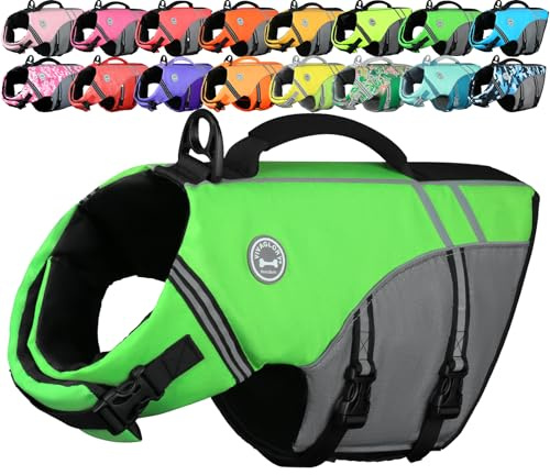 VIVAGLORY Dog Life Vest Sports Style Dog Swim Vest, L, Bright Green