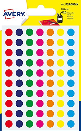 Avery 420 Circle Stickers, 8mm Diameter, Assorted Small Round Dot Adhesive Labels