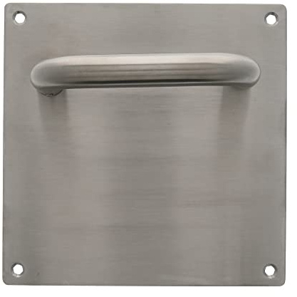 Amig - Juego de Manillas con Placa para Puertas - Mod. 3C - 139 x Ø19 mm - Cuadradillo de 8 mm - Sin bocallave - Acero inoxidable 18/8 Plateado Mate