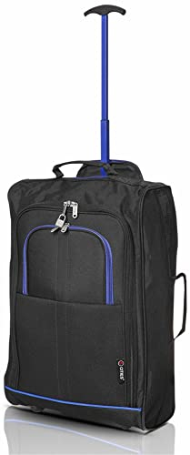 5 Cities 21/55cm Carry On Lightweight Travel Cabin Approved Trolley Bag with Wheels Suit Case Hand Luggage with 2 Year Warranty(Black/Blue)