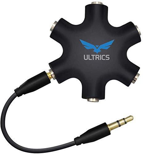 ULTRICS Audio Splitter, 3.5mm Klinkenstecker Stecker auf Buchse Stereo Headset Aux Splitter, Kopfhörer Adapter Kompatibel mit PC PS4 Smartphone Gaming Headset Laptop Tablet Lautsprecher – Schwarz
