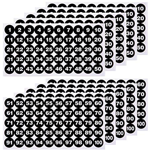 LUTER 10 fogli di adesivi numerati 5 set di adesivi numerati in vinile 1-100 etichette impermeabili, per scatole di stoccaggio, armadietti, interni ed esterni, nero, 2,5 cm