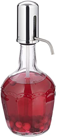 Relaxdays Dispensador de Bebidas con Bomba Manual, Garrafa Cristal, Jarra con Dosificador, Volumen 2,4 L, Transparente, 27 x 16,5 x 16,5 cm