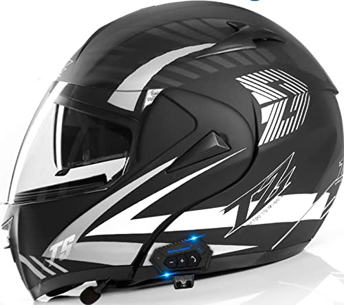 Bluetooth Modular Klapphelm ECE-Zertifiziert Flip Up Integral-Motorradhelm Mit Visier, Motorradhelm Mit Bluetooth Und Mikrofon Geeignet Zum Reiten Im Freien 12,XS