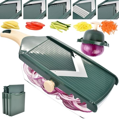 NACOLUS Adjustable Mandoline Slicer for Kitchen - Ultra Sharp V-Blade with Container, Julienning Slicer for Potatoes, Apples, Onions, Tomatoes