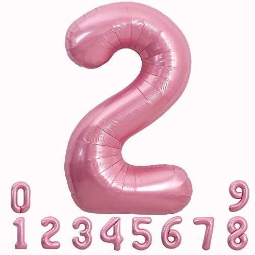TONIFUL 40 Inch Light Pink Big Numbers Balloons 0-9, Number 2 Pink Foil Mylar Pastel Balloons for Birthdays & Anniversaries