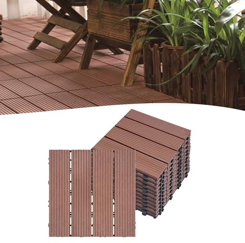 YARDIN 22 Stück WPC Terrassenfliesen, Holzoptik Klickfliesen, 30x30 cm Wetterfest Balkonfliesen, Balkon Bodenbelag Fliesen für Garten und Terrasse, Braun, Gesamt 2m²