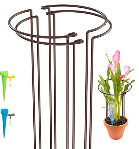 KAZITOO 4 Pack 60cm Tall Bow Plant Support Stakes, Large Strong Metal Garden Supports Sticks Retro Half Round Flower Hoops Ring Cage for Peonies Hydrangea Tomato Vegetables Sedum(60x30cm, Bronze)