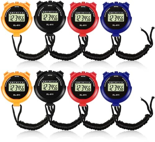 Lot de 8 chronomètres de sport multifonctions avec grand écran avec date, heure et alarme, chronomètre de sport résistant aux chocs pour la natation, la course à pied, l'entraînement sportif (couleur
