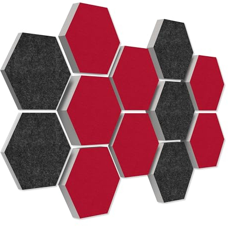 platino24 Schallabsorber COLORE aus Basotec G+ I Akustikpaneele mit Akustikfilz I 3D Wand-Paneele mit 12 Waben in Bordeaux + Anthrazit I Akustikplatten zur Schalldämmung in Büro, Studio & Wohnung