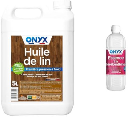 Onyx - Huile de Lin pour Bois - 100% Graines de Lin - Protection, Rénovation et Entretien Bois & Essence à la Térébenthine - Diluant Peinture et Vernis à l’Huile