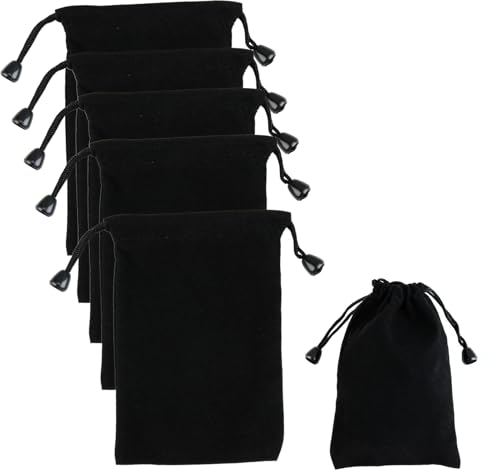 BIVOFU 5PCS Sacchetti di Velluto Con Coulisse, Sacchetto Velluto 10 x 15 cm Adatto Per Gioielli, Caramelle, Regali di Nozze, Tappi Per Le Orecchie, Portachiavi, Nero