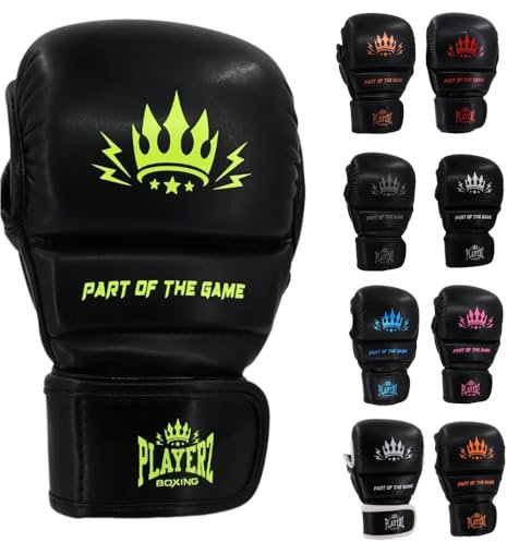 Playerz Element Kids MMA Sparring Handschuhe, Kunstleder Grappling Handschuhe, Seitlicher Daumenschutz, Doppelter Wickelverschluss, 2,5 cm High Tech Gepolsterter Knöchel für junge Kampfkünstler