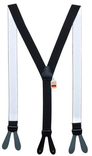 Elegante Hosenträger 3,5 cm X-Form mit Knopfverschluss Verstellbar für Herren & Damen, ohne Clips Anzughosenträger zum Knöpfen mit 6 Knopfloch Suspender (Schwarz)