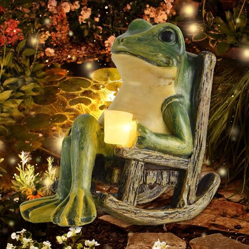 Vmxlso Deko Frosch Für Draußen, Solar Frosch Gartendeko, Frosch Deko Garten mit Wasserdicht Lichterketten, Lustige Frosch Statue, Frosch Figur, Tier Garten Statue für Terrasse Rasen Teiche