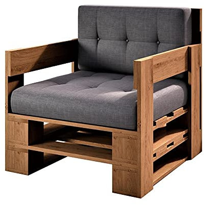 Lermowood Palettenmöbel Mp Sessel 80 x 80 x 30 cm Eiche | Europaletten Indoor und Outdoor Lounge Gartenmöbel Holz Gartenmöbel Set Lounge Möbel Terrasse Balkon Loft Stil Paletten