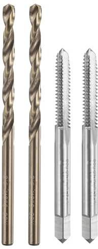 QUARKZMAN Gängtapparsats, 2 stycken 10 24 UNC rakt spår gängade skärsatser & 2 stycken 3,8 mm spiralborr, obelagd/rostgul HSS 6542/M35 HSS CO maskingängborrsats