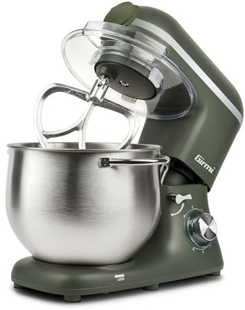 Girmi IM50 Impastatrice Planetaria Gastronomo Plus, 2200W Max, 8 Litri, 6 Velocità, Pulse, Contenitore inox con maniglia, Dispositivo di sicurezza, Accessori inclusi, Verde