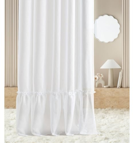 room99 Voilage avec Galon Fronceur Elaine 400 x 260 cm Largeur x Hauteur – Voilage Transparent pour Le Salon – Voilage châle Moderne pour Le Salon, la Chambre, Blanc avec Volant, 1 pièce