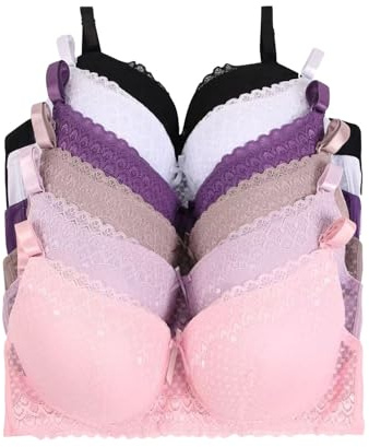Iheyi 6 Pieces Full Cup/Demi Everyday wear Basic Wired Gentle Pushup Push Up Bra A/B/C 38C