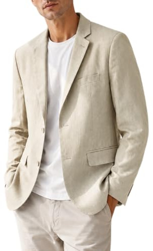 LIUYUYOUGO Costumes Et Vestes Homme Blazer Homme 100% Lin Veste Élégante Et Décontractée À Deux Boutons en Pur Lin Coupe Ajustée Veste Sport avec Poches Doublure Légère Idéale pour Les Affa