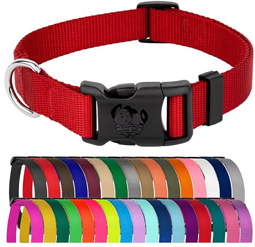 Country Brook Petz - Everyday Nylon Dog Collar for Large, Medium, and Small Dogs and Puppies - for Everyday Use in 30+ Colors (Large, 1 Inch Wide, Red)
