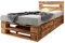 sunnypillow Palettenbett M2 aus Holz 100 x 200 cm mit Kopfteil und 2 Bettkästen Stabiles Holzbett Seniorenbett Kinderbett erhöhtes Einzelbett Bettgestell Futonbett Komforthöhe Geflammt