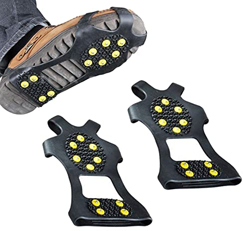 YUANCOX Ice Snow Grippers Anti Slip Grips Crampons Ice Cleats Traction for Boots Shoes,Ice Snow Winter Non-slip Shoes Grips Cover 10-Stud Slip-on Stretch Footwear (Large (Shoes Size:W 10-13/M 8-11))