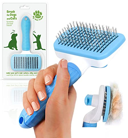 Cable technologies Spazzola Morbida per Cani e Gatti Pelo Lungo e Corto, Toelettatura Autopulente Animali Domestici, Cardatore Rimozione Peli morti, non graffia animali, Brush Barboncino, ecc (Blu)