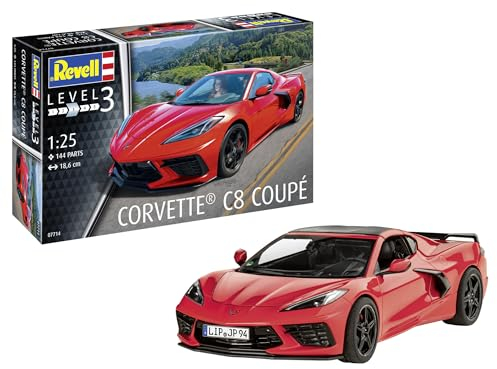Revell Modellbausatz I Corvette C8 Coupé I Detailreicher Level 3 Auto Bausatz I 100 Teile I Maßstab 1:25 I für Kinder und Erwachsene ab 10 Jahren