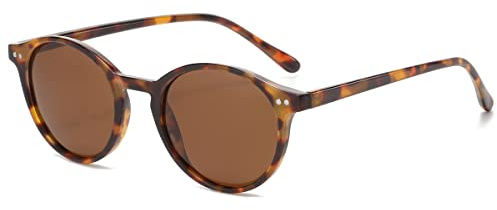 kachawoo Occhiali da sole polarizzati retrò rotondi occhiali da sole per uomini donne protezione UV trendy eyewear, Leopardo con marrone, L