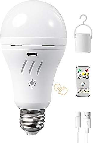 Dufuso USB-C Wiederaufladbare Glühbirne mit Batterie,3 Farbtemperaturen,7W E27 LED Glühbirne mit Fernbedienung,2600 mAh Lampe Akku Glühbirne Ohne Strom,Touch-Steuerung Camping Hängelampe,Wandleuchte