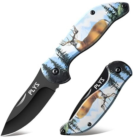 Plys Coltello tascabile portatile Coltello pieghevole modello renna Lama affilata nera Facile da riporre Adatto per uomini e donne