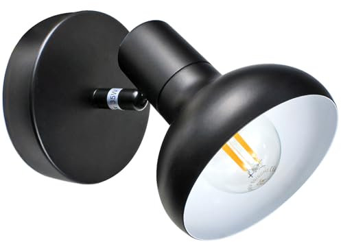 HiBay Aplique de Pared Vintage Orientable E14,Lampara de Pared Industrial Blanco y Negro Foco de Pared para Salon Cocina Dormitorio(Sin Bombilla)