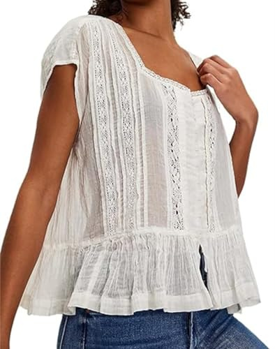 TUWIXIUW Women Pleated Crop Tank Tops Sleeveless Bow Tie Babydoll Peplum Shirt Going Out Blouse Loose Summer Vacation Vest(87White,Medium)