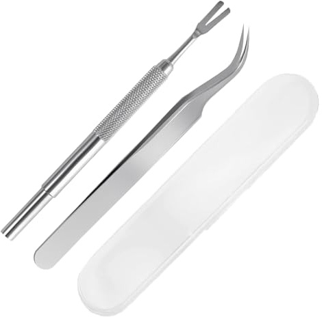 Hao Zhu 2PCS Tick Remover Tool Set, Tick Removal Tool, Stainless Steel Tick Remover Tool Set Complete Tool Kit for Humans, Cats & Dogs(With Tick Removal Tweezers & Sharp Rake & Box)