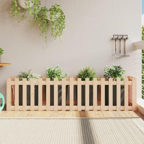 HaoChrymec Recinzione Giardino Esterno in Legno Massello, Staccionata in Pino Naturale 200x50x50 cm, Steccato Rustico per Aiuole Rialzate, Siepi e Bordure, 200 x 50 x 50 cm