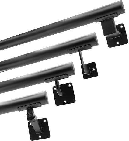 Natural Goods Berlin Handlauf Set TUBE - Metall Schwarz 100 cm & 2x FLEX Halterung - Treppengeländer Außen - Handlauf Treppe Pulverbeschichtet - Ballettstange Wandmontage - Gartentreppe