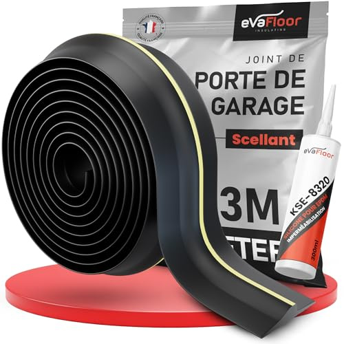 EVAFLOOR® Burlete Puerta Garaje 3M | Evita Agua, Polvo y Frío - Instalación Sencilla | Goma Puerta Garaje | Incluye Silicona para EDPM (3 m)