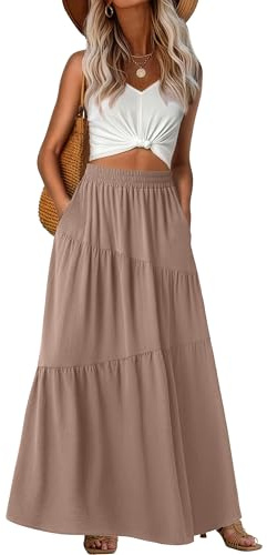 GRECERELLE Womens Summer Long High Waist Boho Skirts Ladies Causal Maxi Casual Elasticated Elegant Flowy A Line Skirt with Pockets for Women UK