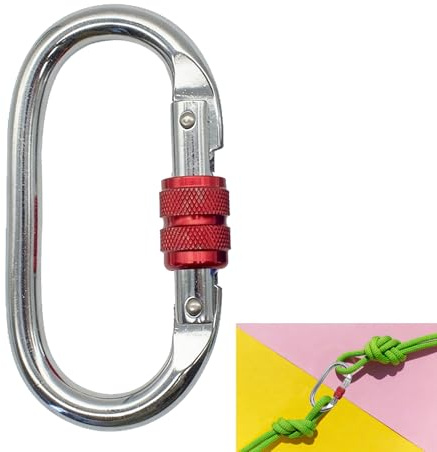 XJLyaya Mosquetones de Bloqueo, Mosquetón de Acero Aleado de Alta Resistencia de 25 Kn, Mosqueton Escalada, Adecuado para Montañismo, Escalada en Roca y Balanceo (Rojo)