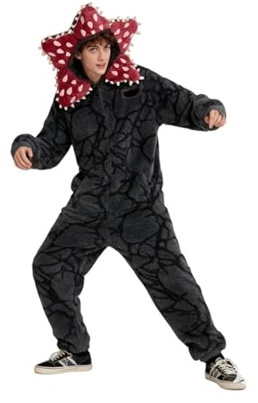 ANQKYO Démogorgon jumpsuit Demogorgon Kostym Overall, Köttätande Växt Unisex med Huva Långärmad Pyjamas, Ull Nattkläder för Vuxna, Endelad Kostym (S-Small)
