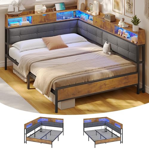 AOGLLATI Canapé-lit 140x190 avec Multiprise et Éclairage LED Réglable, Canapé-lit Convertible Capitonné avec 6 Compartiments et 24 cm d’Espace sous Lit (Gris Foncé, 140x190cm)