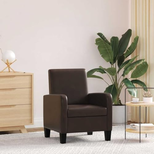 SooIarix Fåtölj brun konstläder, loungefåtölj med furutam, 61 x 60 x 79,5 cm, stoppstol för vardagsrum, öronfåtölj, armstol