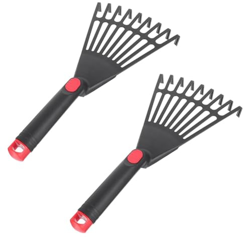Agmoctz Rastrillo de Mano de Plástico para Jardinería, Herramienta Manual para Jardinería, Rastrillos Pequeños para Hojas, Corto, Ideal para Césped, 2 Unidades.